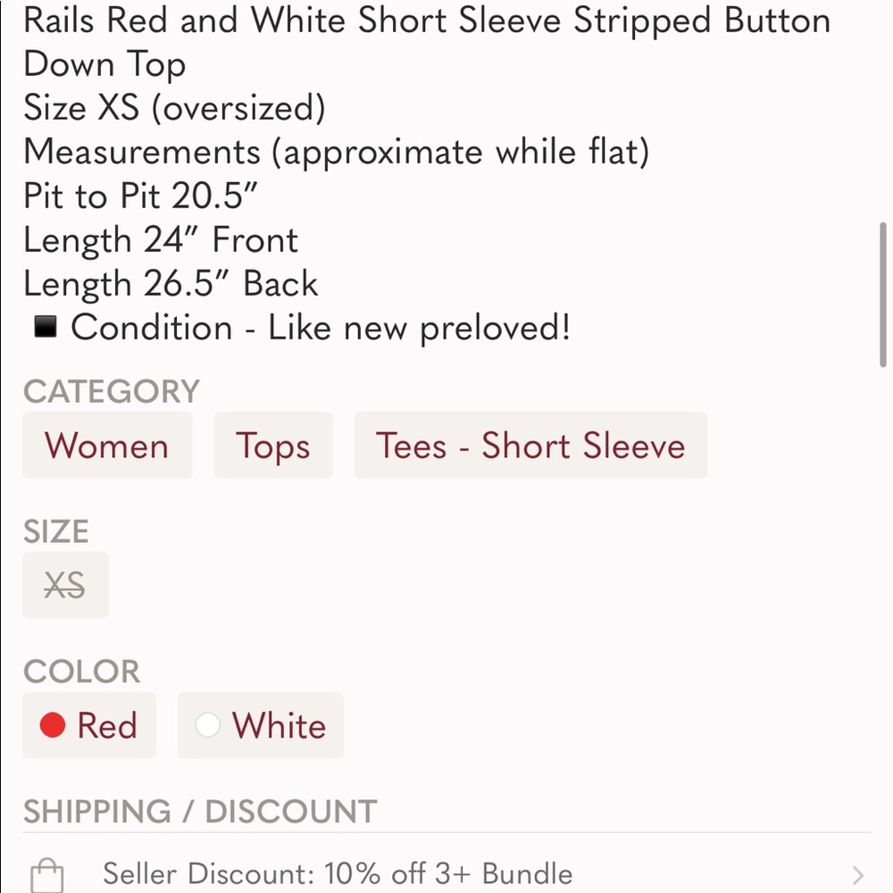 Rails Red And White Stripped Button Down Xs - image 8